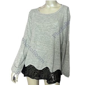Maurice’s Gray Heather Black Lace Long Sleeve Top